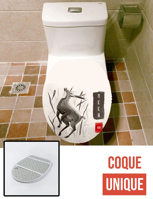 Housse de toilette - Décoration abattant wc Deer Japan watercolor art