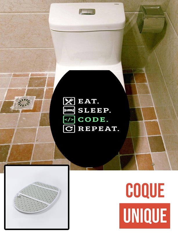 Housse de toilette - Décoration abattant wc Eat Sleep Code Repeat