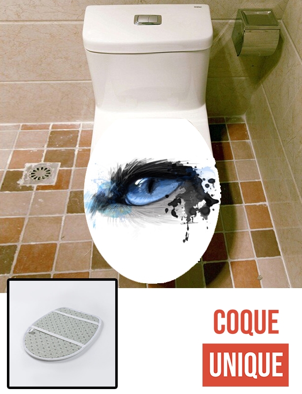 Housse de toilette - Décoration abattant wc Chaton regard bleu