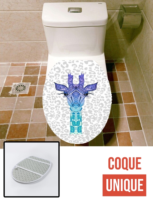 Housse de toilette - Décoration abattant wc Girafe violet sur pas