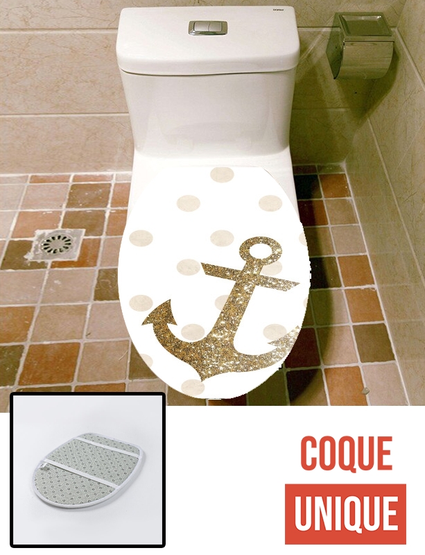 Housse de toilette - Décoration abattant wc Glitter Anchor and dots in gold