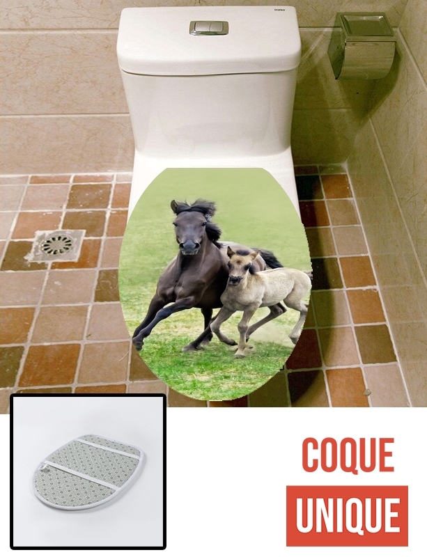 Housse de toilette - Décoration abattant wc Chevaux poneys poulain