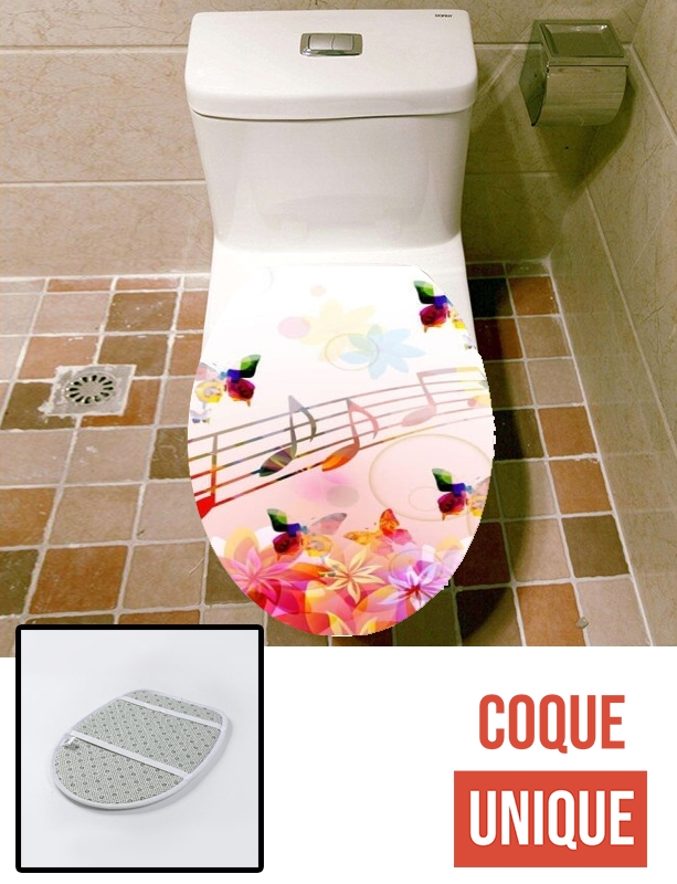 Housse de toilette - Décoration abattant wc Notes de musique Papillon colorés