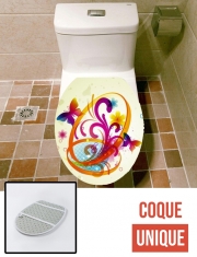 Housse de toilette - Décoration abattant wc Papillon Abstract avec fleurs