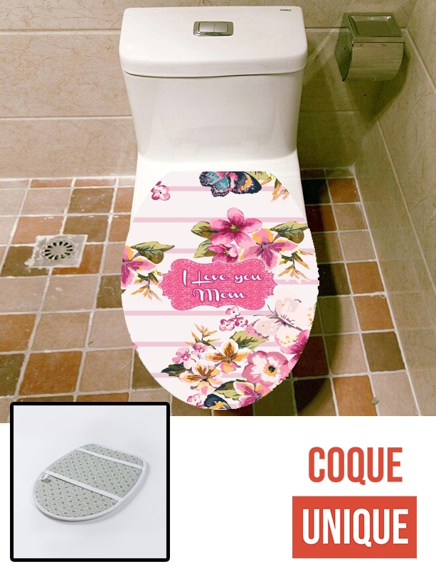 Housse de toilette - Décoration abattant wc Pink floral Marinière - Love You Mom
