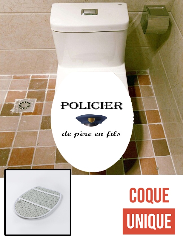 Housse de toilette - Décoration abattant wc Policier de pere en fils