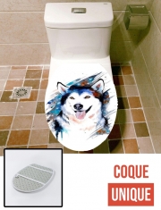 Housse de toilette - Décoration abattant wc Siberian husky watercolor