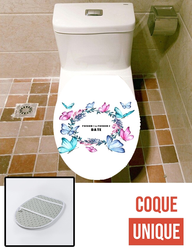 Housse de toilette - Décoration abattant wc Watercolor Papillon Mariage invitation