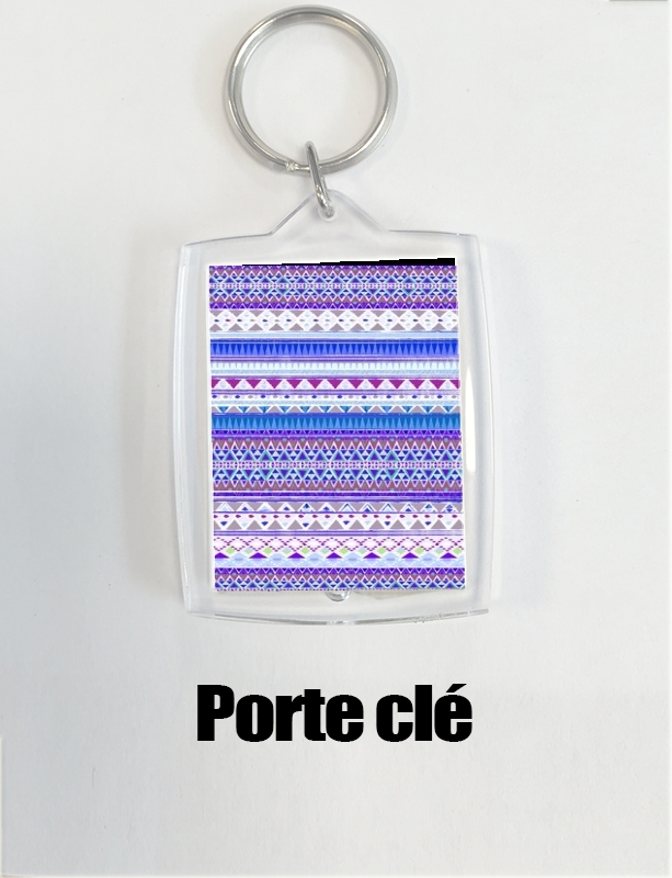 Porte clé photo Aztec Tribal ton bleu et violet