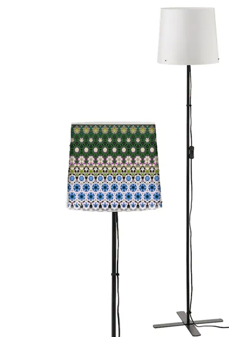 Lampadaire Abstract ethnic floral stripe pattern white blue green