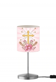 Lampe de table Croix avec fleurs  - Cadeau invité pour communion d'une fille
