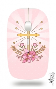 Souris sans fil avec récepteur usb Croix avec fleurs  - Cadeau invité pour communion d'une fille