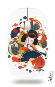 Souris sans fil avec récepteur usb Japanese geisha surrounded with colorful carps