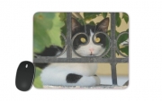 Tapis de souris chat avec montures de lunettes, elle voit par la clôture en fer forgé