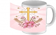 Tasse Mug Croix avec fleurs  - Cadeau invité pour communion d'une fille