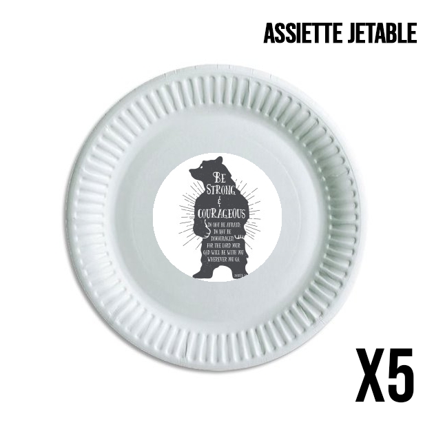Pack de 5 assiettes jetable Be Strong and courageous Joshua 1v9 Ours