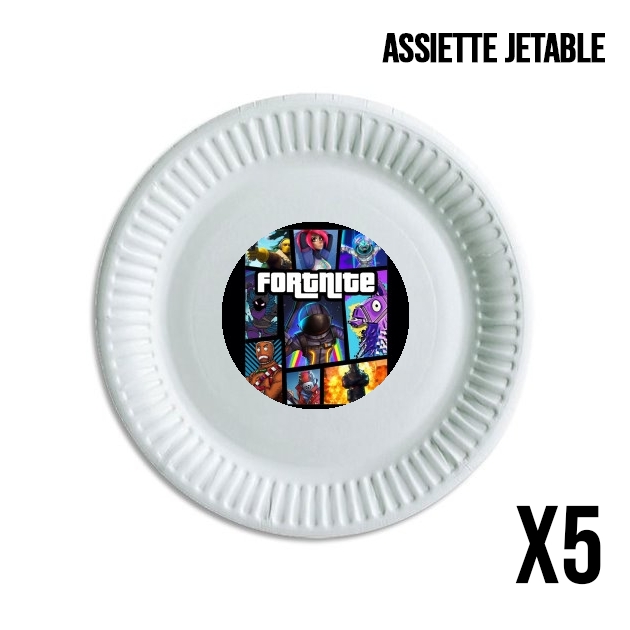 Pack de 5 assiettes jetable Fortnite - Battle Royale Art Feat GTA