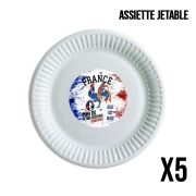 Pack de 5 assiettes jetable France Football Coq Sportif Fier de nos couleurs Allez les bleus