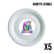 Pack de 5 assiettes jetable Licorne Fortnite