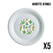 Pack de 5 assiettes jetable Minimalist pattern with cactus plants