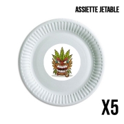 Pack de 5 assiettes jetable Tiki mask cannabis weed smoking