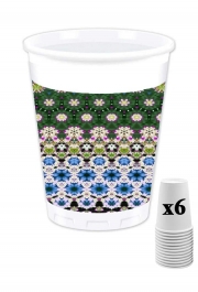 Pack de 6 Gobelets Abstract ethnic floral stripe pattern white blue green
