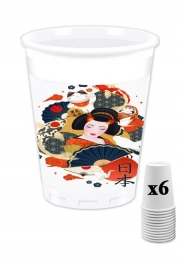 Pack de 6 Gobelets Japanese geisha surrounded with colorful carps