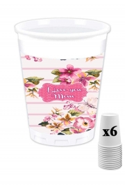 Pack de 6 Gobelets Pink floral Marinière - Love You Mom