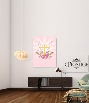 Poster Croix avec fleurs  - Cadeau invité pour communion d'une fille
