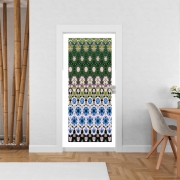 Poster de porte Abstract ethnic floral stripe pattern white blue green