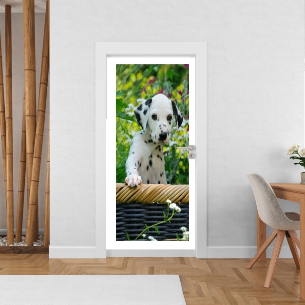 Poster de porte chiot dalmatien dans un panier