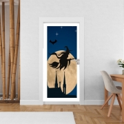 Poster de porte Halloween Pleine Lune avec sorcière