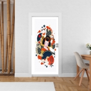 Poster de porte Japanese geisha surrounded with colorful carps