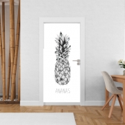 Poster de porte Ananas en noir et blanc