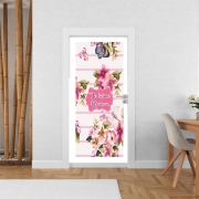 Poster de porte Pink floral Marinière - Je t'aime Maman