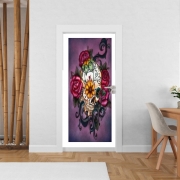 Poster de porte Skull Flowers Violet