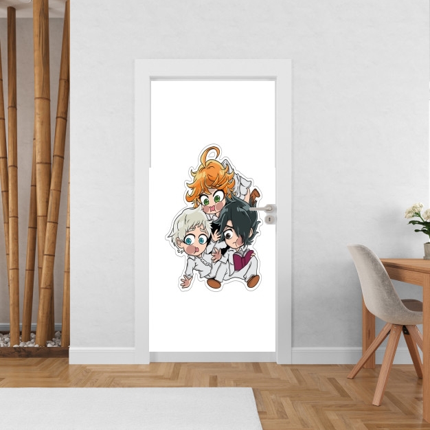 Poster de porte The Promised Neverland - Emma, Ray, Norman Chibi