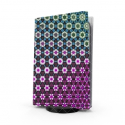 Autocollant Playstation 5 - Skin adhésif PS5 Abstract bright floral geometric pattern teal pink white