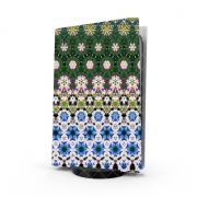 Autocollant Playstation 5 - Skin adhésif PS5 Abstract ethnic floral stripe pattern white blue green