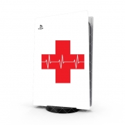 Autocollant Playstation 5 - Skin adhésif PS5 Croix de secourisme EKG Heartbeat