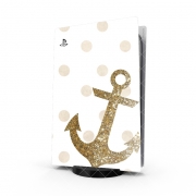 Autocollant Playstation 5 - Skin adhésif PS5 Glitter Anchor and dots in gold
