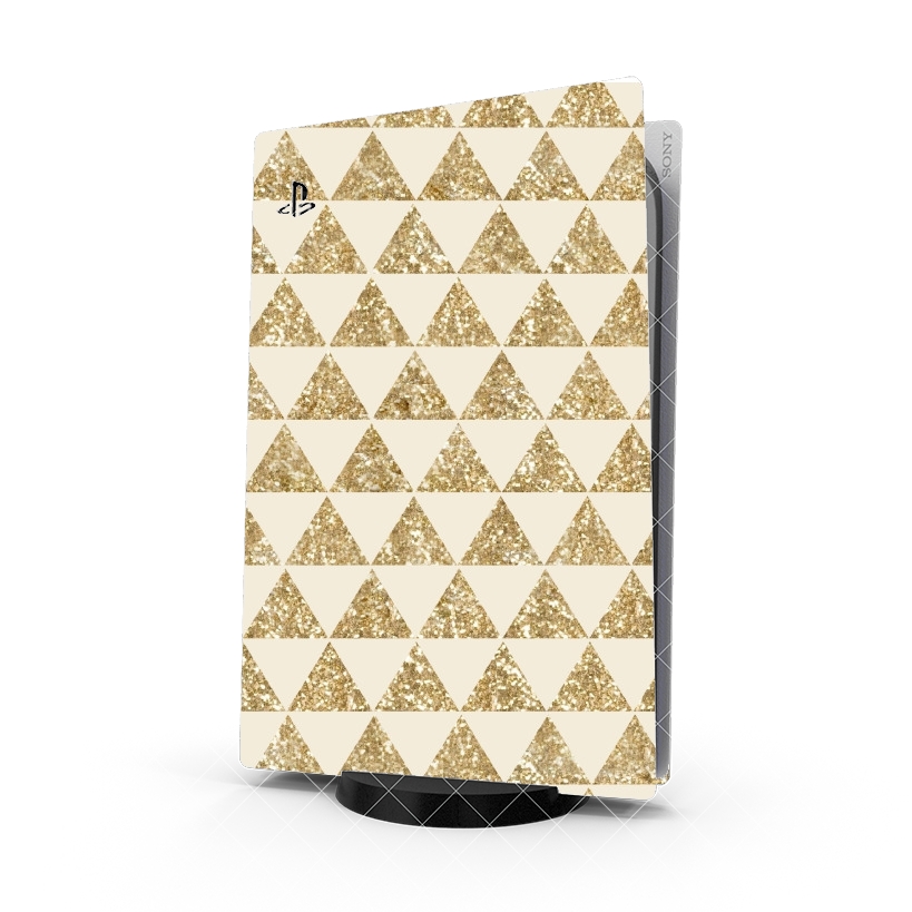 Autocollant Playstation 5 - Skin adhésif PS5 Glitter Triangles in Gold