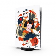 Autocollant Playstation 5 - Skin adhésif PS5 Japanese geisha surrounded with colorful carps