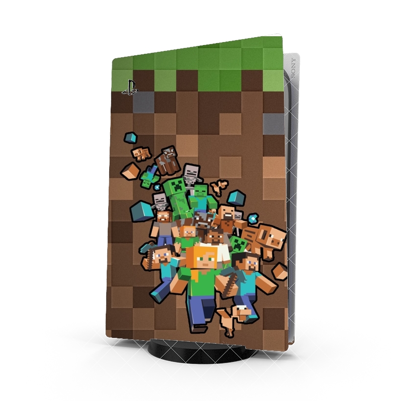 Autocollant Playstation 5 - Skin adhésif PS5 Minecraft Creeper Forest