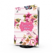 Autocollant Playstation 5 - Skin adhésif PS5 Pink floral Marinière - Love You Mom