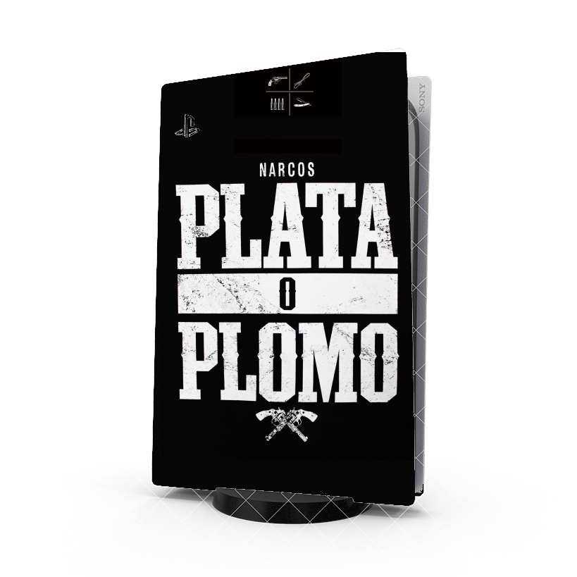 Autocollant Playstation 5 - Skin adhésif PS5 Plata O Plomo Narcos Pablo Escobar