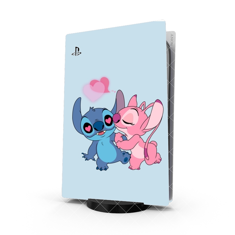 Autocollant Playstation 5 - Skin adhésif PS5 Stitch Angel Love Heart pink