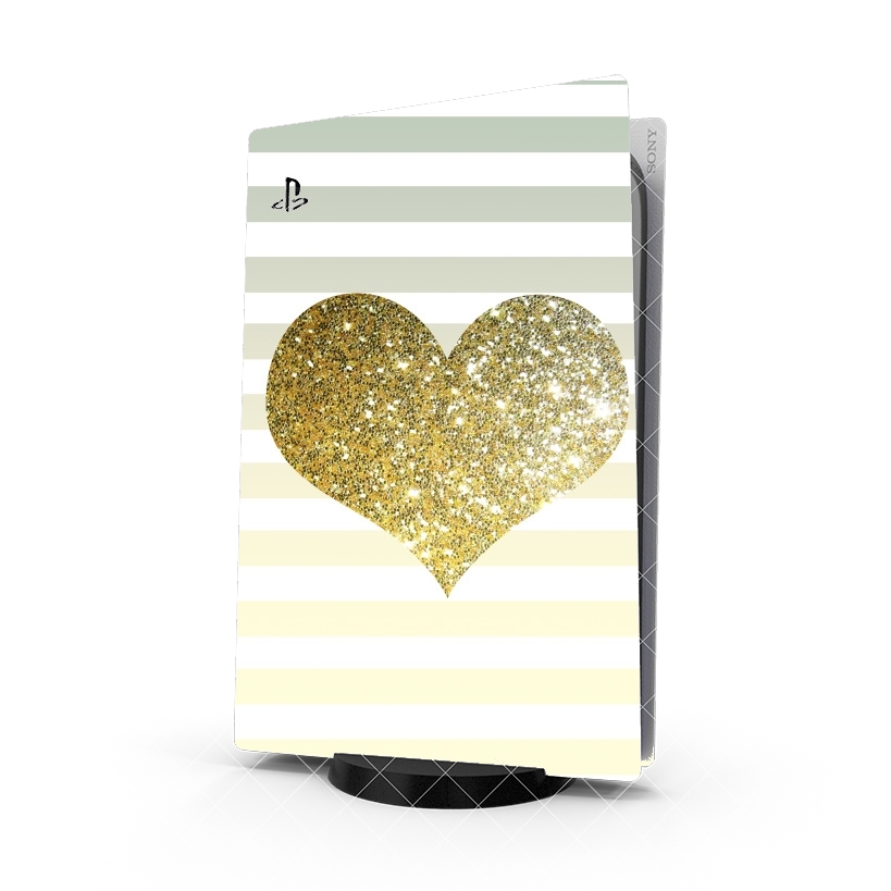 Autocollant Playstation 5 - Skin adhésif PS5 Sunny Gold Glitter Heart