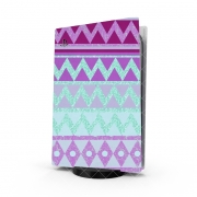Autocollant Playstation 5 - Skin adhésif PS5 Tribal Chevron in pink and mint glitter