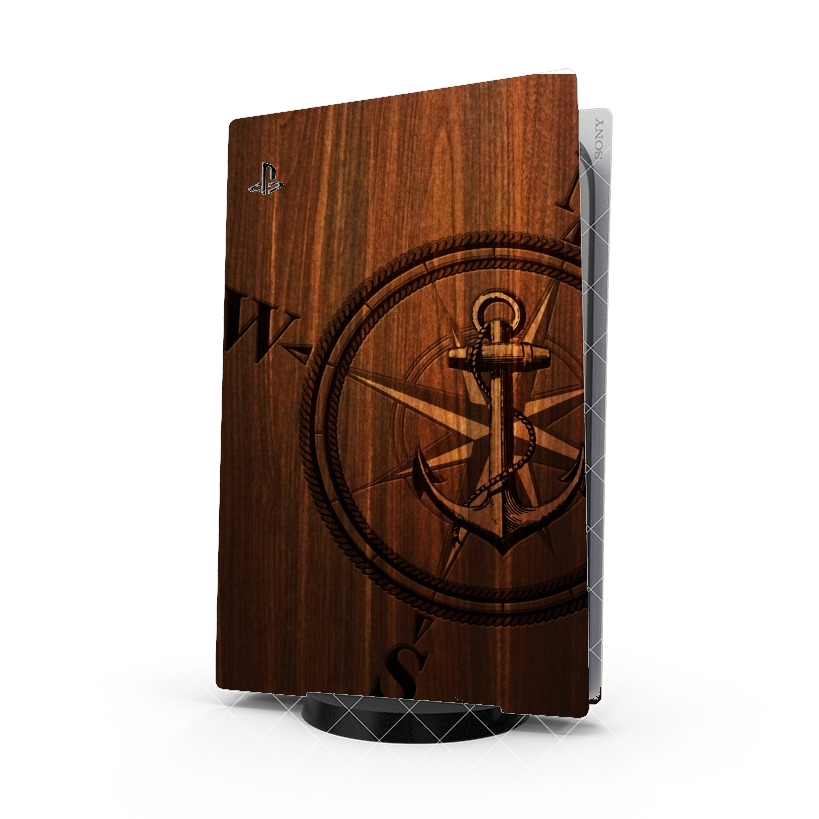 Autocollant Playstation 5 - Skin adhésif PS5 Wooden Anchor